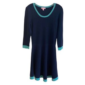 Lilly Pulitzer Gabriella Merino Wool Sweater Dress Navy Blue Large
